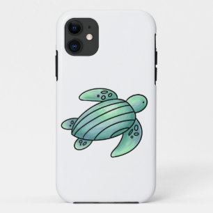 waterverf geschilderde zeeschildpad cartoon blauw iPhone 11 hoesje