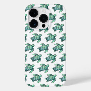 waterverf geschilderde zeeschildpad cartoon blauw Case-Mate iPhone 14 pro hoesje