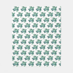 waterverf geschilderde zeeschildpad cartoon blauw fleece deken