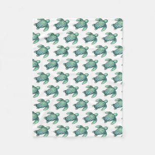 waterverf geschilderde zeeschildpad cartoon blauw fleece deken