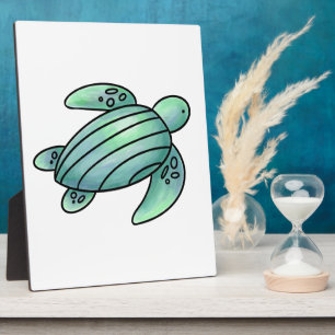 waterverf geschilderde zeeschildpad cartoon blauw  fotoplaat