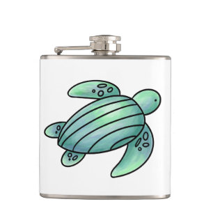 waterverf geschilderde zeeschildpad cartoon blauw heupfles