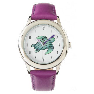 waterverf geschilderde zeeschildpad cartoon blauw horloge