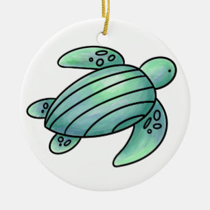 waterverf geschilderde zeeschildpad cartoon blauw keramisch ornament