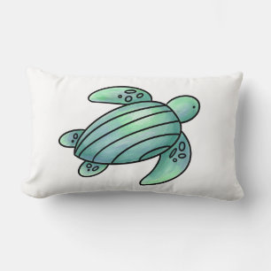 waterverf geschilderde zeeschildpad cartoon blauw kussen