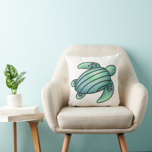 waterverf geschilderde zeeschildpad cartoon blauw kussen