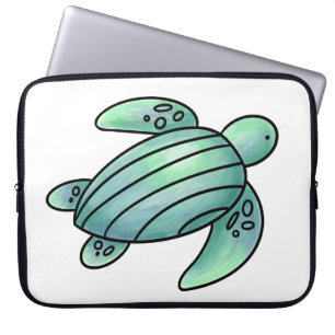 waterverf geschilderde zeeschildpad cartoon blauw laptop sleeve