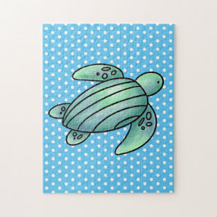 waterverf geschilderde zeeschildpad cartoon blauw legpuzzel