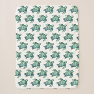 waterverf geschilderde zeeschildpad cartoon blauw sherpa deken