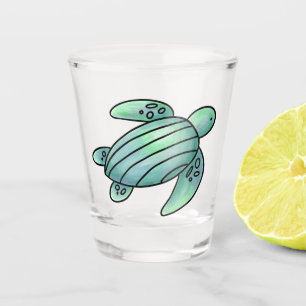 waterverf geschilderde zeeschildpad cartoon blauw shot glas