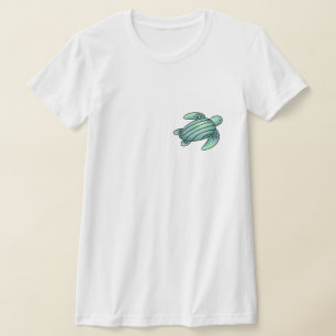 waterverf geschilderde zeeschildpad cartoon blauw t-shirt