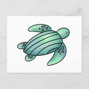 waterverf geschilderde zeeschildpad cartoon blauw uitnodiging briefkaart
