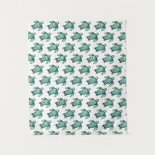 waterverf geschilderde zeeschildpad cartoon blauw wandkleed