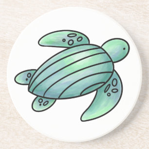 waterverf geschilderde zeeschildpad cartoon blauw  zandsteen onderzetter