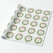 Waterverf Gestreepte Boog krans Kerstmis Monogram Cadeaupapier (Uitgerold)
