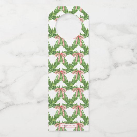 Waterverf Gestreepte Bow Wreath Monogram Kerst Flessenhanger (Achterkant)