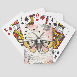 Waterverf Gevlekte Tijgermot Roze Goud Boho Kunst Pokerkaarten
