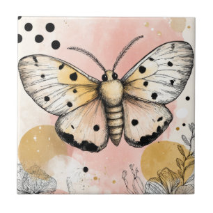Waterverf Gevlekte Tijgermot Roze Goud Boho Kunst Tegeltje