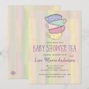 Waterverf gewassen multikleur kopjes baby shower t kaart