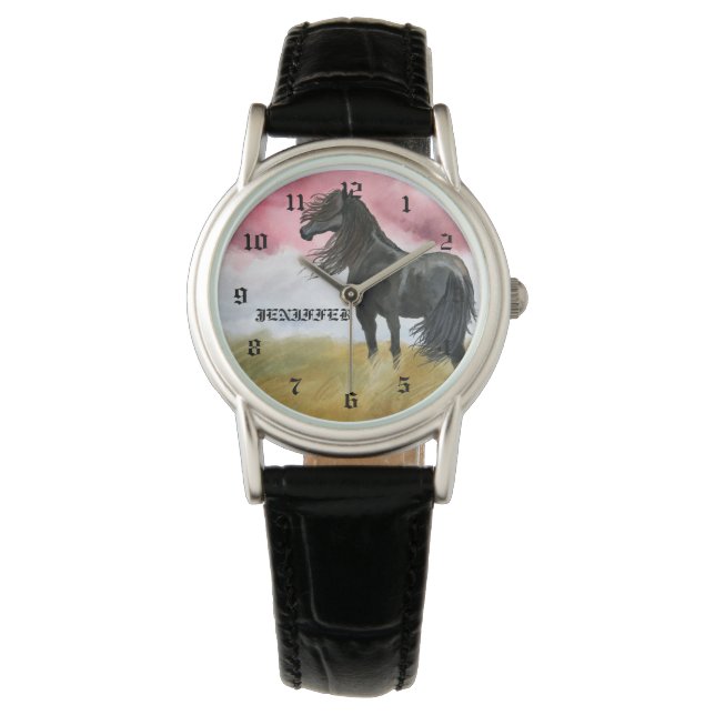 Waterverf geweldige paarden horloge (Voorkant)