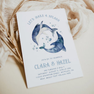 Waterverf gezamenlijke dolfijn verjaardagsuitnodig kaart