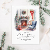 Waterverf Gezellige Home Kerstboom Feestdagenkaart