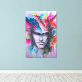 Waterverf gezicht canvas afdruk (Insitu (Houten vloer))