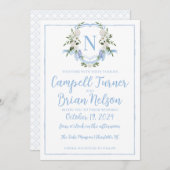 Waterverf Ginger Jar Monogram Crest, Blauw Wit Kaart (Voorkant / Achterkant)