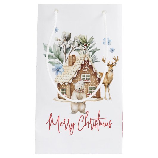 Waterverf Gingerbread House, Polar Beer & Reindee Klein Cadeauzakje (Voorkant)