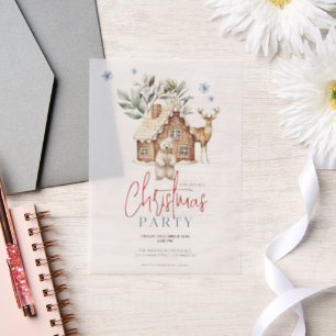 Waterverf Gingerbread House, Polar Beer & Reindee Vellum Uitnodigingen