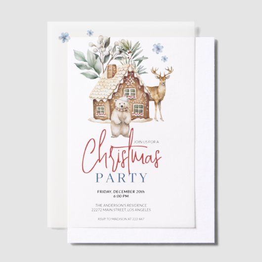 Waterverf Gingerbread House, Polar Beer & Reindee Vellum Uitnodigingen (Offset)