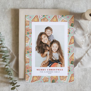 Waterverf Gingerbread Houses Foto Kerst Feestdagen Kaart