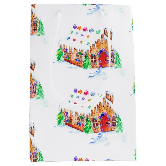 Waterverf Gingerbrood House Cute Merry Kerstry Medium Cadeauzakje (Voorkant)