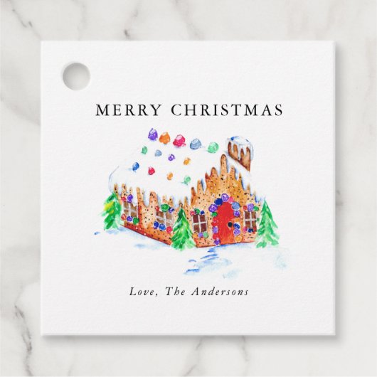 Waterverf GingerBrood House Merry Kerstmis Bedankjes Labels (Voorkant)