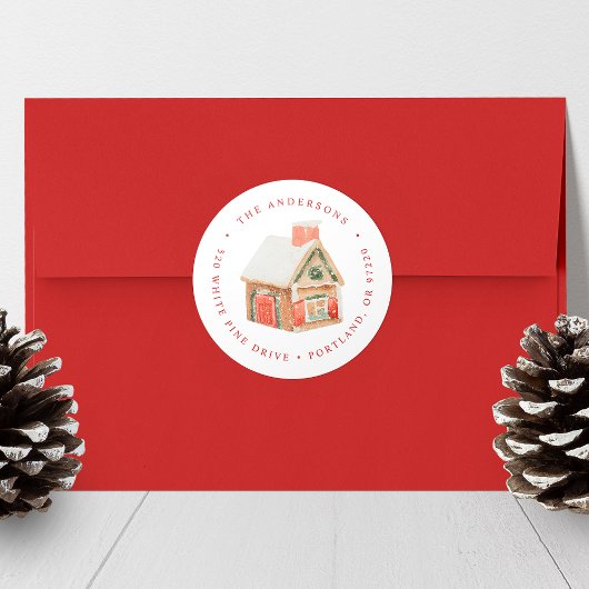 Waterverf Gingerbrood House Return Address Ronde Sticker
