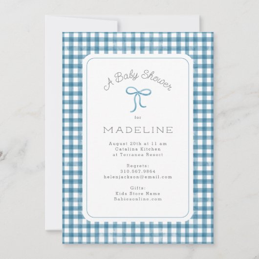 Waterverf Gingham Blue Baby shower Kaart (Voorkant)