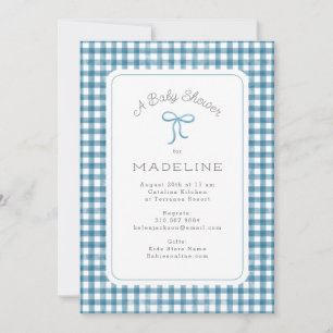 Waterverf Gingham Blue Baby shower Kaart