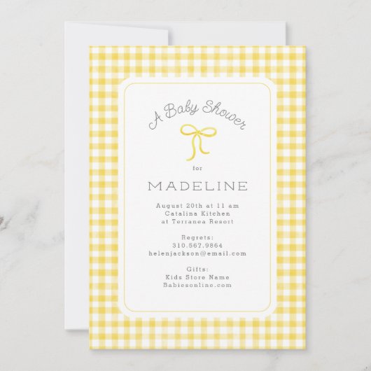 Waterverf Gingham geel Baby shower Kaart (Voorkant)