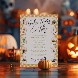 Waterverf Gingham Halloween Mahjong Feest Kaart