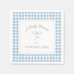 Waterverf Gingham lichtblauw Baby shower Servet
