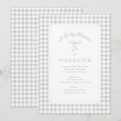 Waterverf Gingham lichtgrijs Baby shower Kaart (Voorkant / Achterkant)