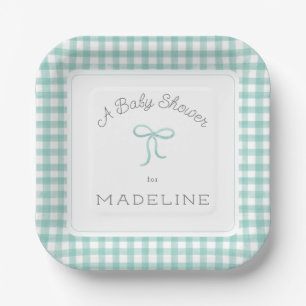 Waterverf Gingham Mint Green Baby shower Papieren Bordje