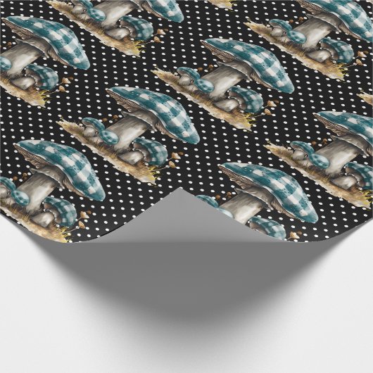 Waterverf Gingham Mushroom Garden Cadeaupapier (Hoek)