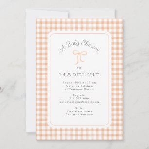 Waterverf Gingham Peach Baby shower Kaart