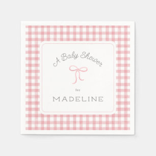Waterverf Gingham Pink Baby shower Servet