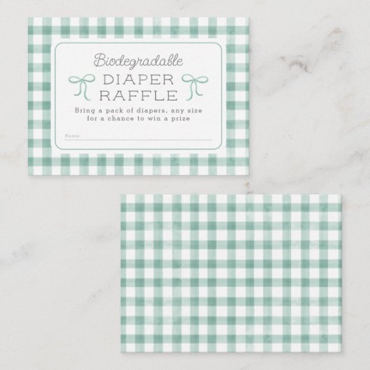 Waterverf Gingham Sage Groene Luier Raffle Informatiekaartje (Voorkant / Achterkant)