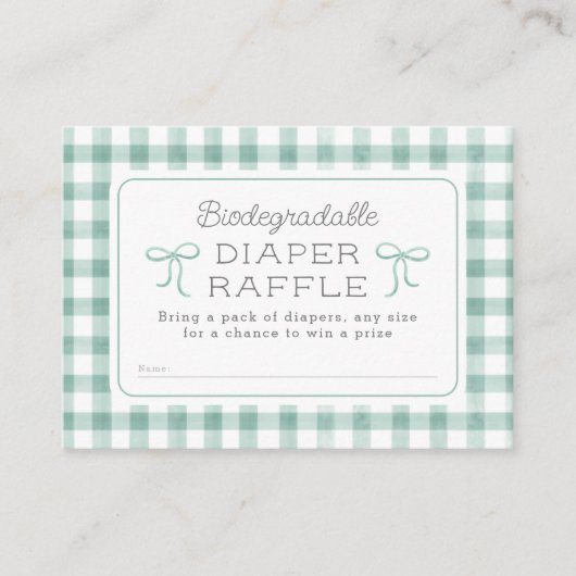 Waterverf Gingham Sage Groene Luier Raffle Informatiekaartje (Voorkant)