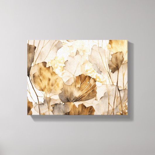 Waterverf Ginkgo bladeren wit, beige, goud Canvas Afdruk (Voorkant)