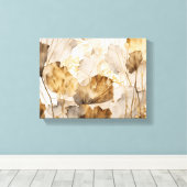 Waterverf Ginkgo bladeren wit, beige, goud Canvas Afdruk (Insitu (Houten vloer))