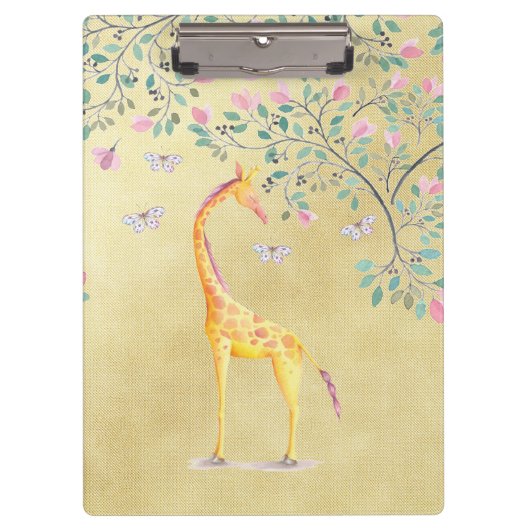 Waterverf Giraffe Butterflies en Blossom Klembord (Voorkant)